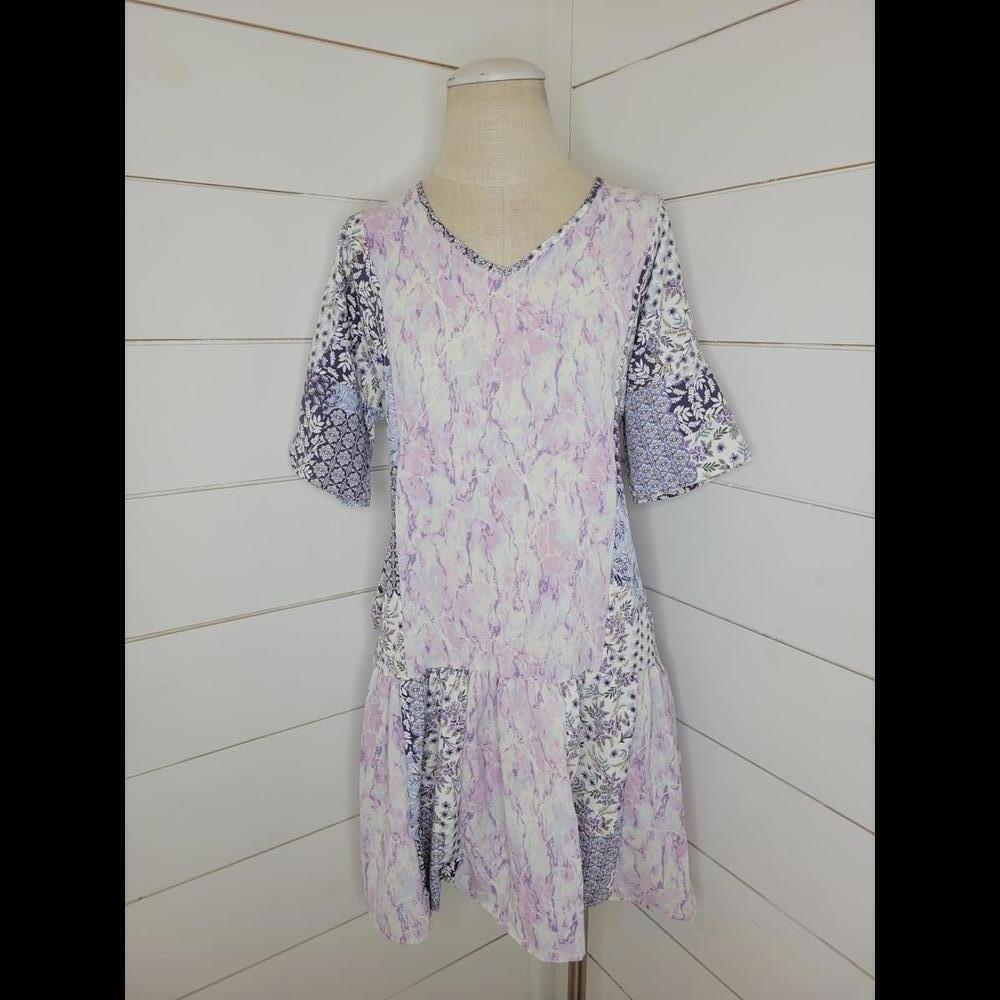 NWT Boutique Perfect Peach Purple & white drop waist mini dress